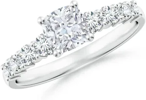 Angara Lab Grown Solitaire Cushion Diamond Graduated Engagement Ring in Silver / 14K Solid Gold/Platinum | April Birthstone, Birthday, Anniversary, Wedding Jewelry Gift for Women