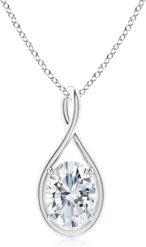 Angara Lab Grown Solitaire Oval Diamond Twist Bale Pendant in 14K Solid Gold/Platinum | April Birthstone, Birthday, Engagement, Anniversary, Wedding Jewelry Gift for Women