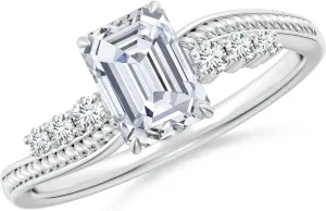 Angara Lab Grown Vintage Style Emerald-Cut Diamond Bypass Shank Engagement Ring in 14K Solid Gold/Platinum | April Birthstone, Birthday, Anniversary, Wedding Jewelry Gift for Women