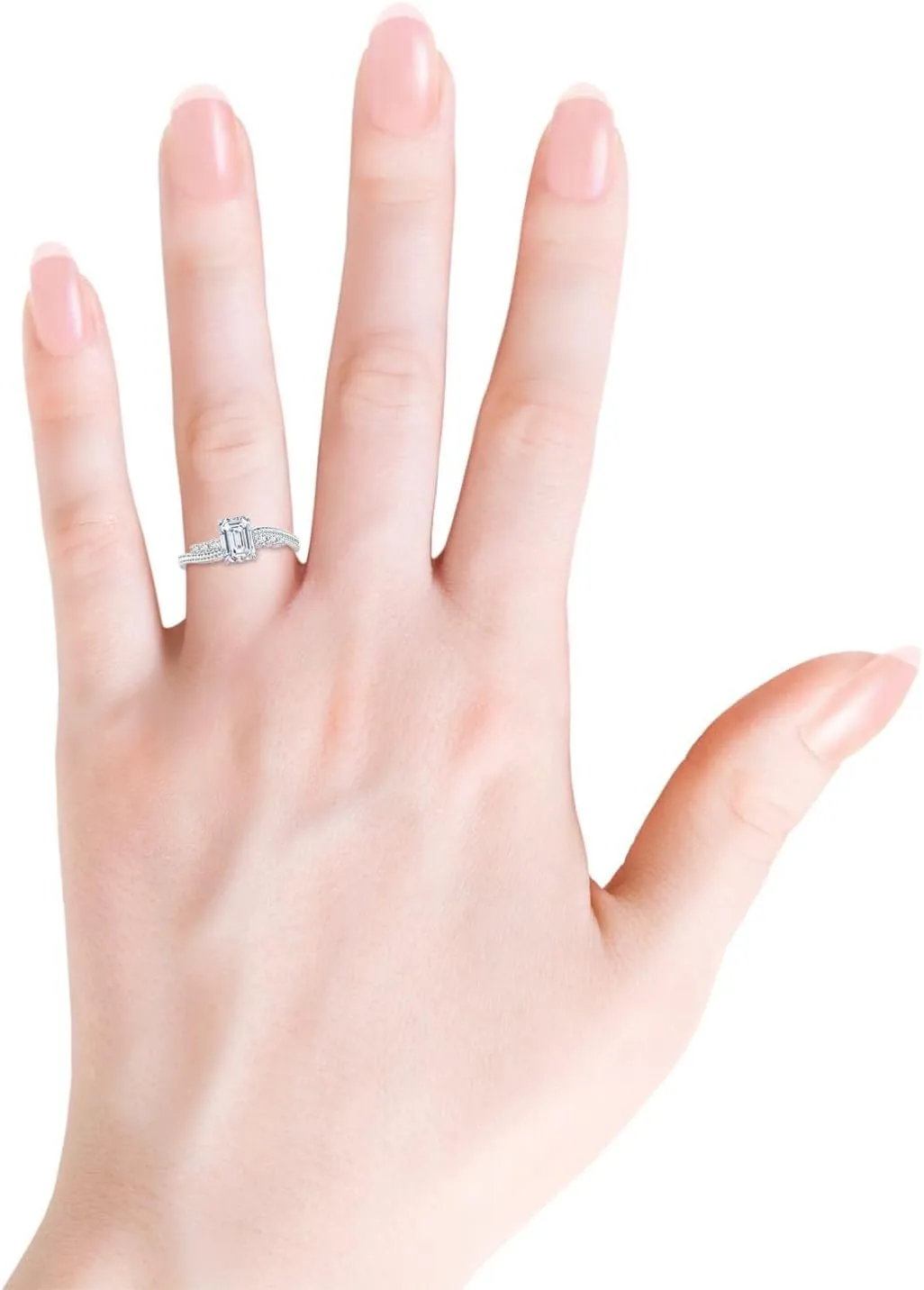 Angara Lab Grown Vintage Style Emerald-Cut Diamond Bypass Shank Engagement Ring in 14K Solid Gold/Platinum | April Birthstone, Birthday, Anniversary, Wedding Jewelry Gift for Women
