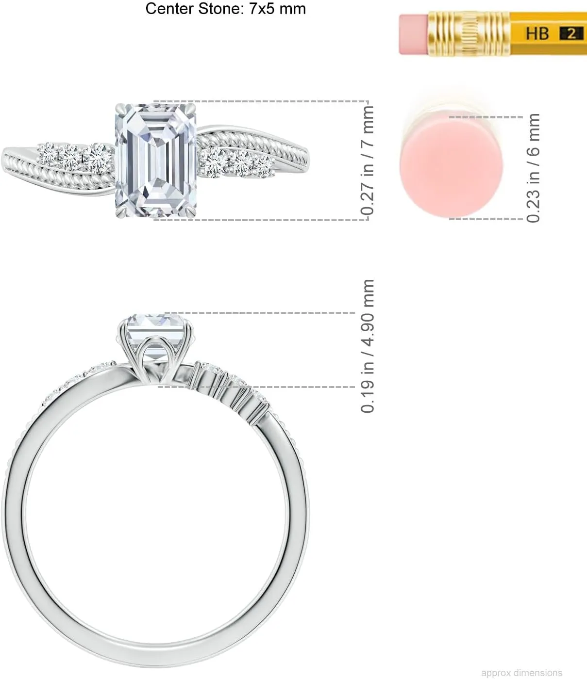 Angara Lab Grown Vintage Style Emerald-Cut Diamond Bypass Shank Engagement Ring in 14K Solid Gold/Platinum | April Birthstone, Birthday, Anniversary, Wedding Jewelry Gift for Women