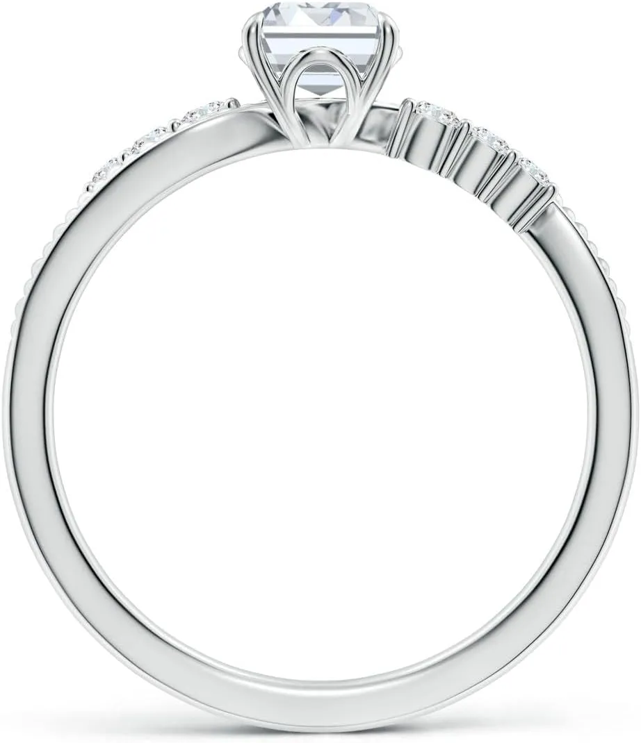 Angara Lab Grown Vintage Style Emerald-Cut Diamond Bypass Shank Engagement Ring in 14K Solid Gold/Platinum | April Birthstone, Birthday, Anniversary, Wedding Jewelry Gift for Women