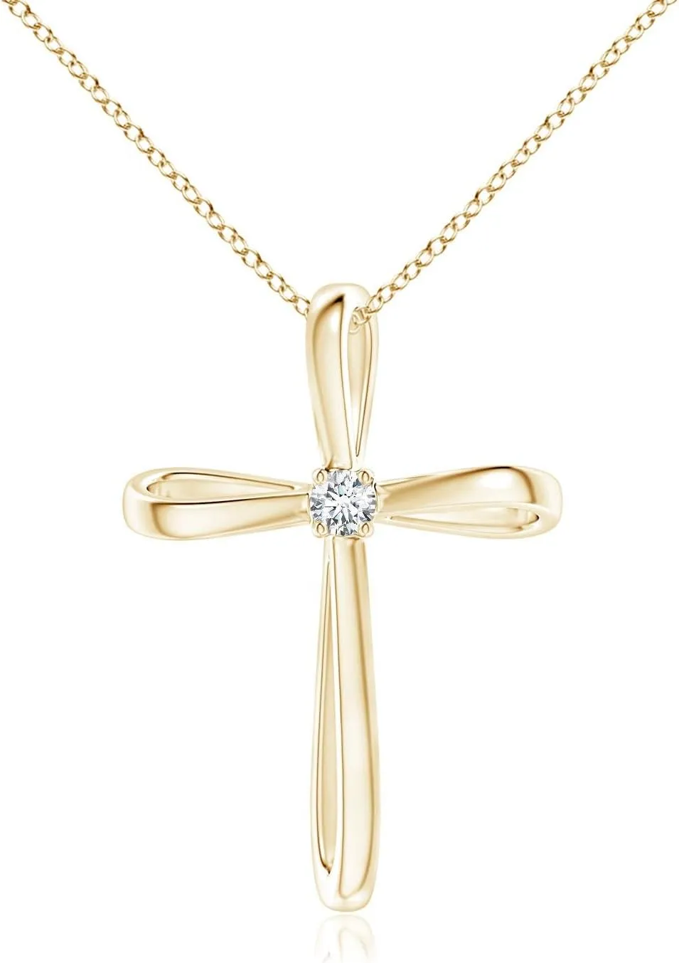 Angara Natural Twisted Cross Pendant with Diamond in 14K Solid Gold/Platinum | April Birthstone, Birthday, Engagement, Anniversary, Wedding Jewelry Gift for Women