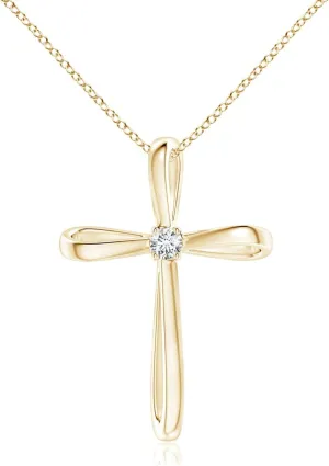 Angara Natural Twisted Cross Pendant with Diamond in 14K Solid Gold/Platinum | April Birthstone, Birthday, Engagement, Anniversary, Wedding Jewelry Gift for Women