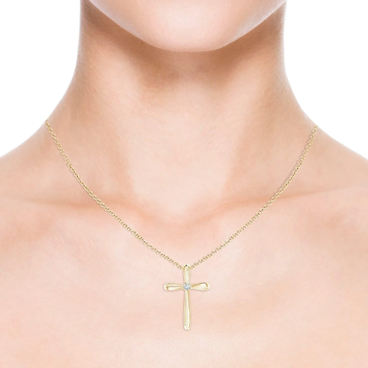 Angara Natural Twisted Cross Pendant with Diamond in 14K Solid Gold/Platinum | April Birthstone, Birthday, Engagement, Anniversary, Wedding Jewelry Gift for Women