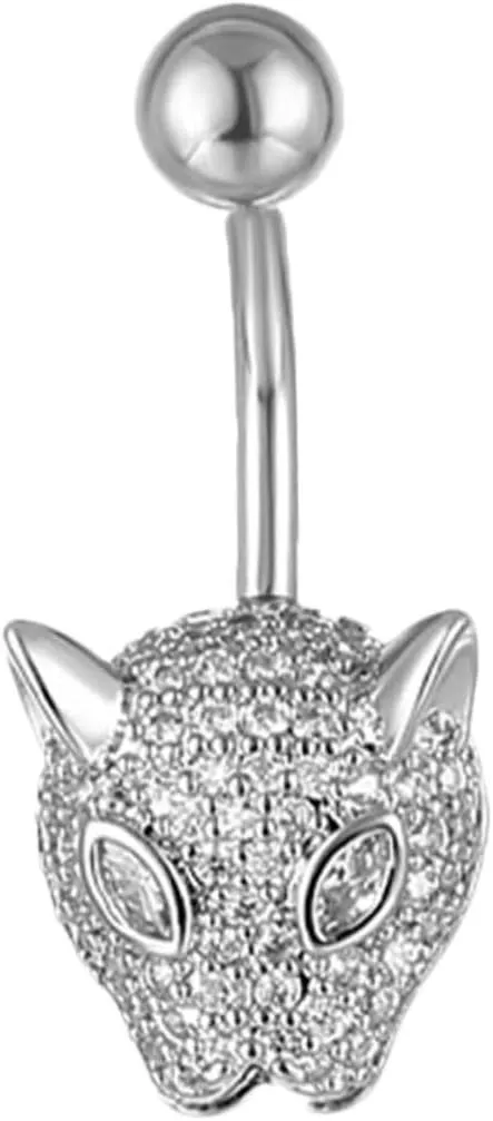 Animal Shape Belly Button Ring Navel Piercing Jewelry with Full Zircon Design Cute Belly Button Jewelry Present for Women Leopard Style