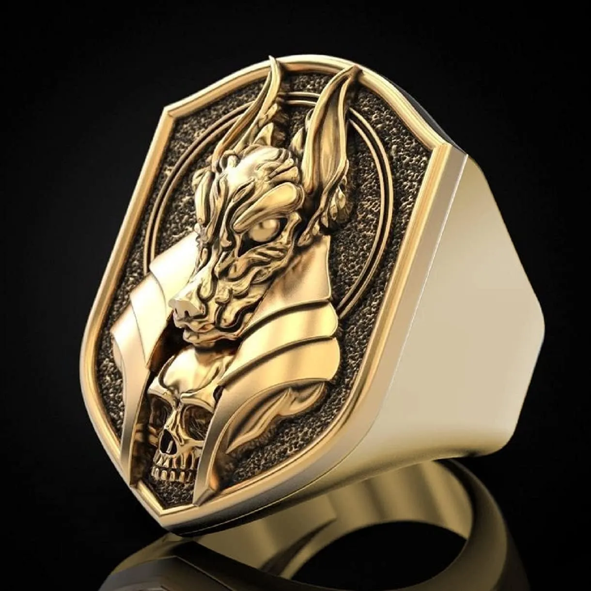 Anubis Ring, Gothic Wolf Head Ring for Men, Egyptian God Anubis Amulet Ring Norse Viking Wolf Animal Ring Anubis Wolf Jewelry, Hip Hop Wolf Band Ring Punk Wolf Shield Ring for mens