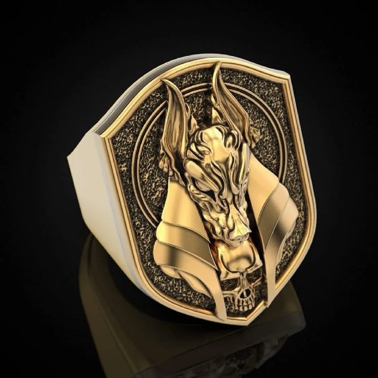 Anubis Ring, Gothic Wolf Head Ring for Men, Egyptian God Anubis Amulet Ring Norse Viking Wolf Animal Ring Anubis Wolf Jewelry, Hip Hop Wolf Band Ring Punk Wolf Shield Ring for mens