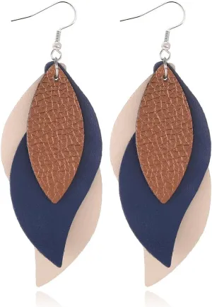 ANXIN boho unique Leather Earrings 2 Layered Lightweight Faux Leather Leaf Earrings Layered Design Drop Earrings Gift for Women
