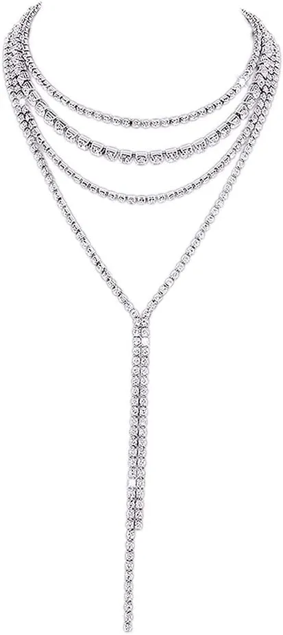 Aomcisi Sexy Women Rhinestone Statement Necklace Tassel Bib Choker
