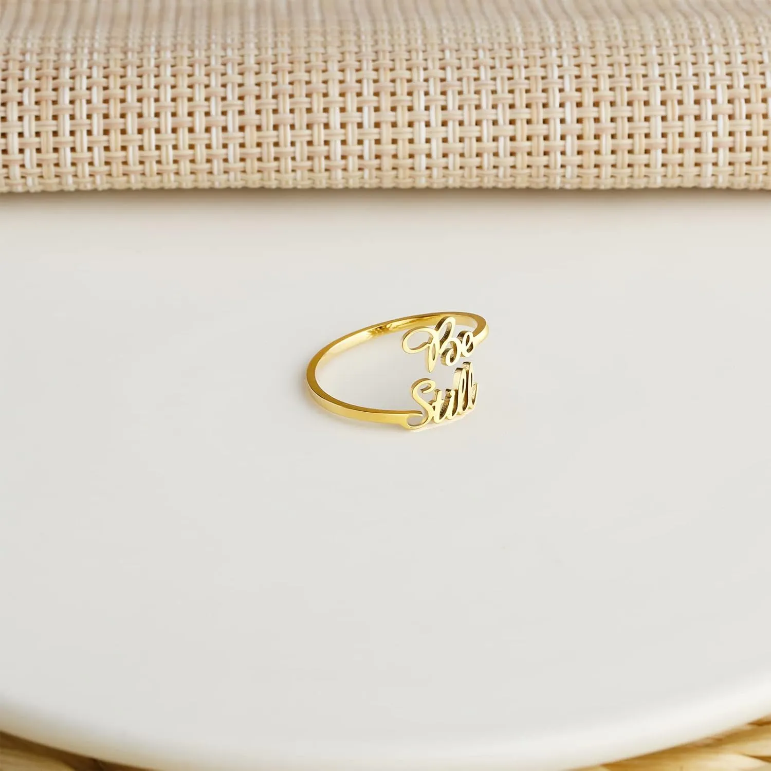 ARHTF Be Still And Know That I am God Bible Verse Ring 14k Gold-plated Stainless Steel Open Rings Purity Rings Christian Jewelry Gifts for Women Faith Psalm 46
