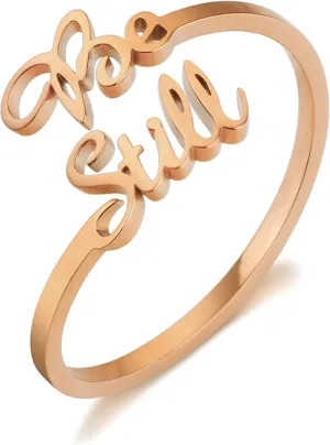ARHTF Be Still And Know That I am God Bible Verse Ring 14k Gold-plated Stainless Steel Open Rings Purity Rings Christian Jewelry Gifts for Women Faith Psalm 46