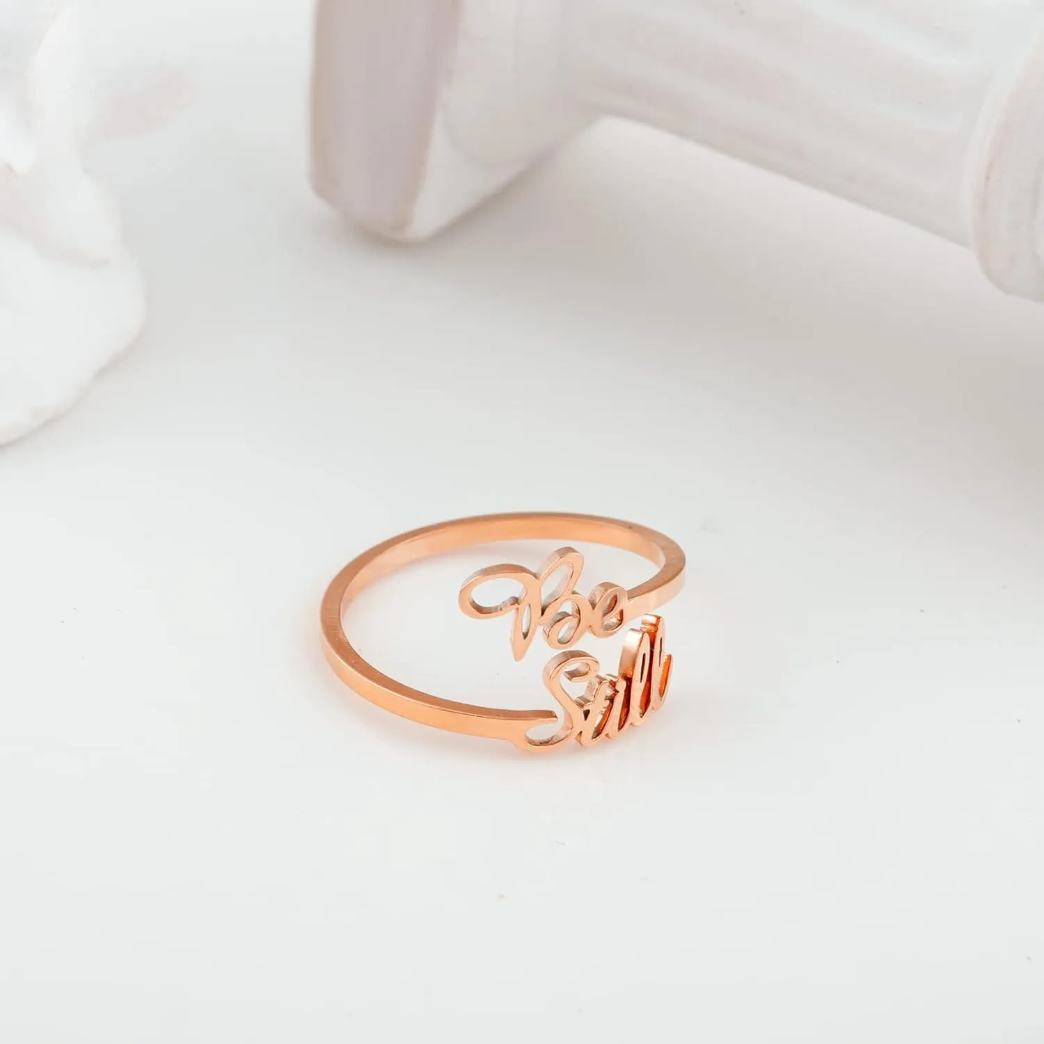 ARHTF Be Still And Know That I am God Bible Verse Ring 14k Gold-plated Stainless Steel Open Rings Purity Rings Christian Jewelry Gifts for Women Faith Psalm 46