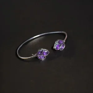 Ariana German Silver Stone Studded Kada Bracelet, Purple
