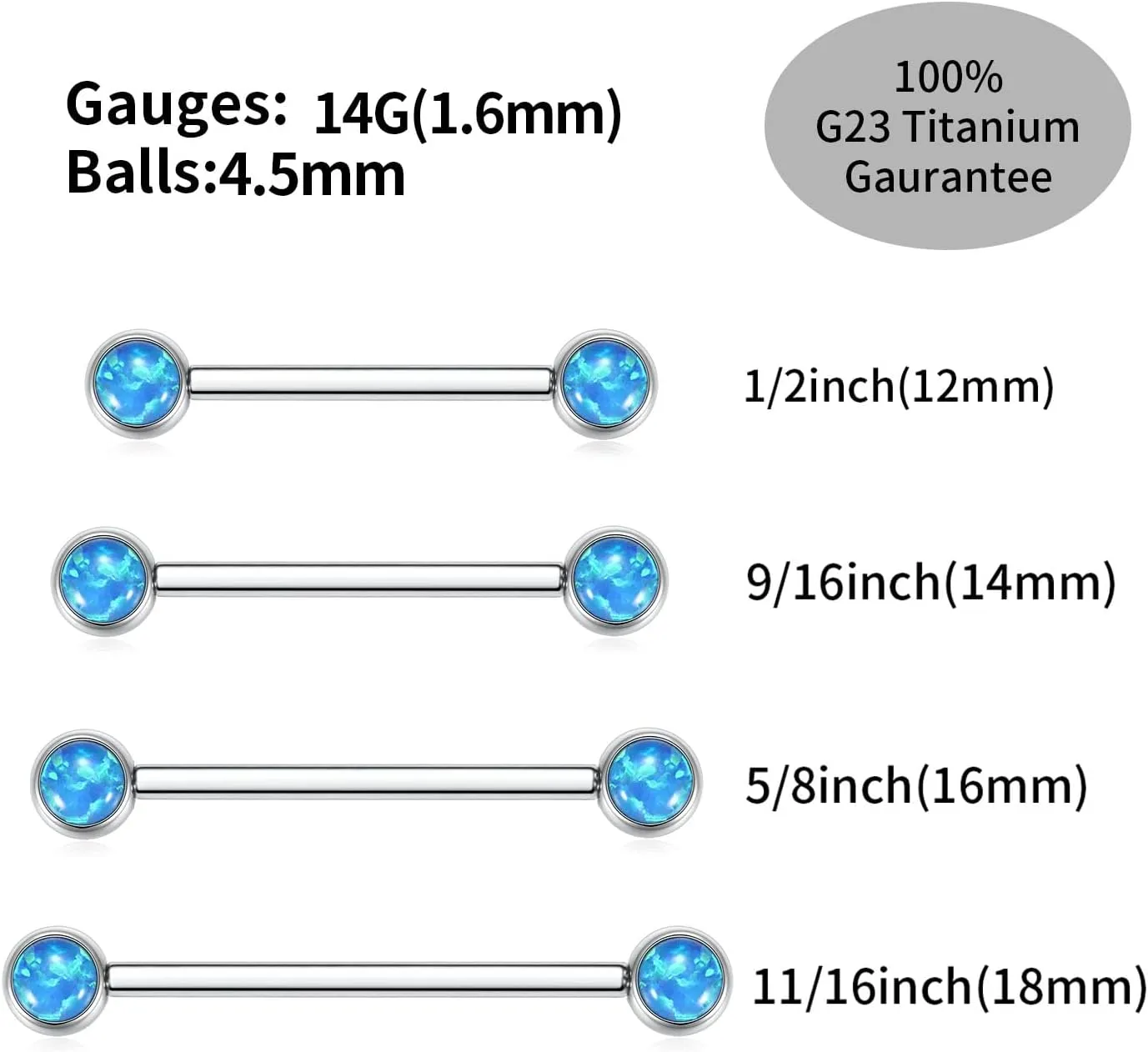 AROWRO Nipple Rings Nipple Piercing Tongue Rings Nipple Bar G23 Titanium 14G Internally Threaded Straight Barbells Bridge Piercing Jewelry Tongue Piercing Jewelry 12mm-20mm