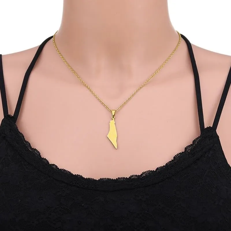 Art Attack Stainless Steel Delicate I Heart Israel Jerusalem Necklace, Am Yisrael Chai Dainty Cityscape Country Map Outline Hebrew Jewish Pendant