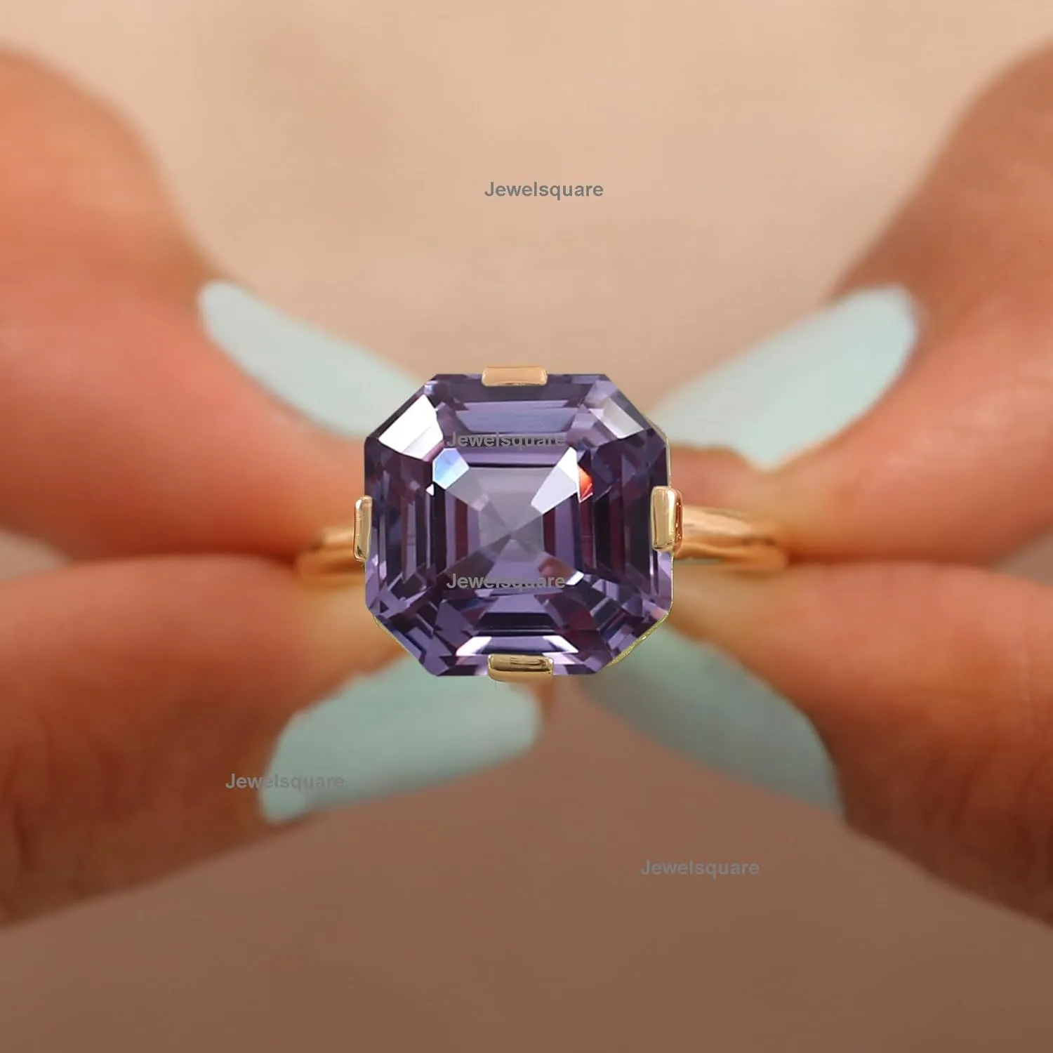 Asscher Cut Alexandrite Solitaire Band Ring, 925 Sterling Silver,Alexandrite Gemstone, Prong Set, Have large Ring, Cocktail Ring, Big Gemstone Ring,Stackable Ring, Delicate Gemstone Ring,Fine Jewelry