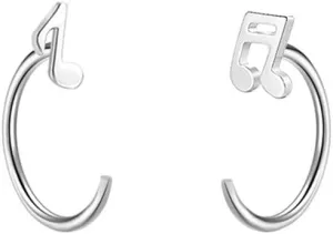 Asymmetric Music Note Half Hoop Earrings S925 Sterling Silver Minimalist Simple Cartilage Ear Cuffs Earring Hoops Studs Piercing Unique Jewelry Gifts for Women BFF
