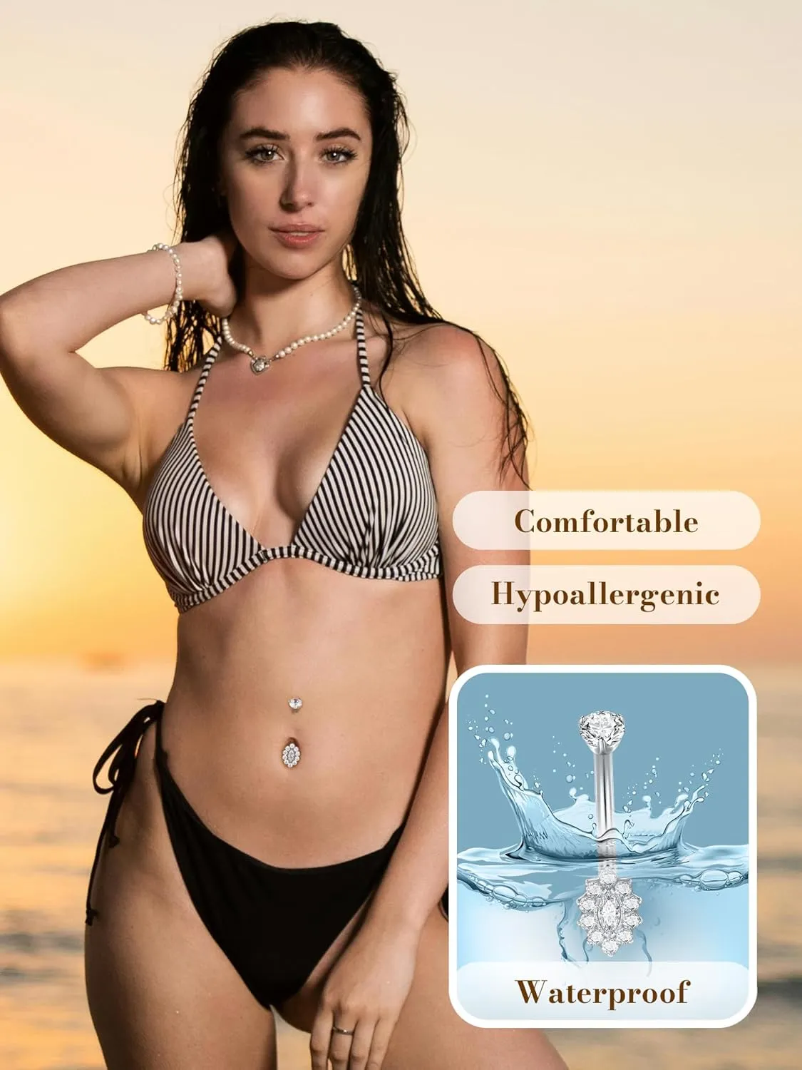 Aumeo Titanium Belly Button Rings 14G 10mm Belly Ring Clear CZ Navel Piercing Jewelry for Women