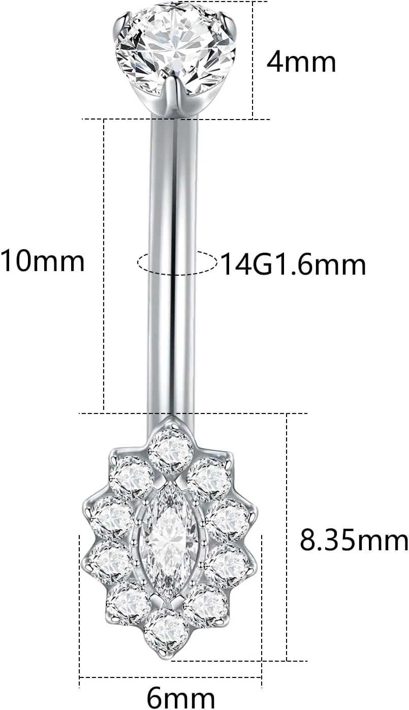 Aumeo Titanium Belly Button Rings 14G 10mm Belly Ring Clear CZ Navel Piercing Jewelry for Women