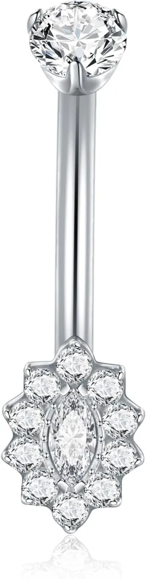 Aumeo Titanium Belly Button Rings 14G 10mm Belly Ring Clear CZ Navel Piercing Jewelry for Women