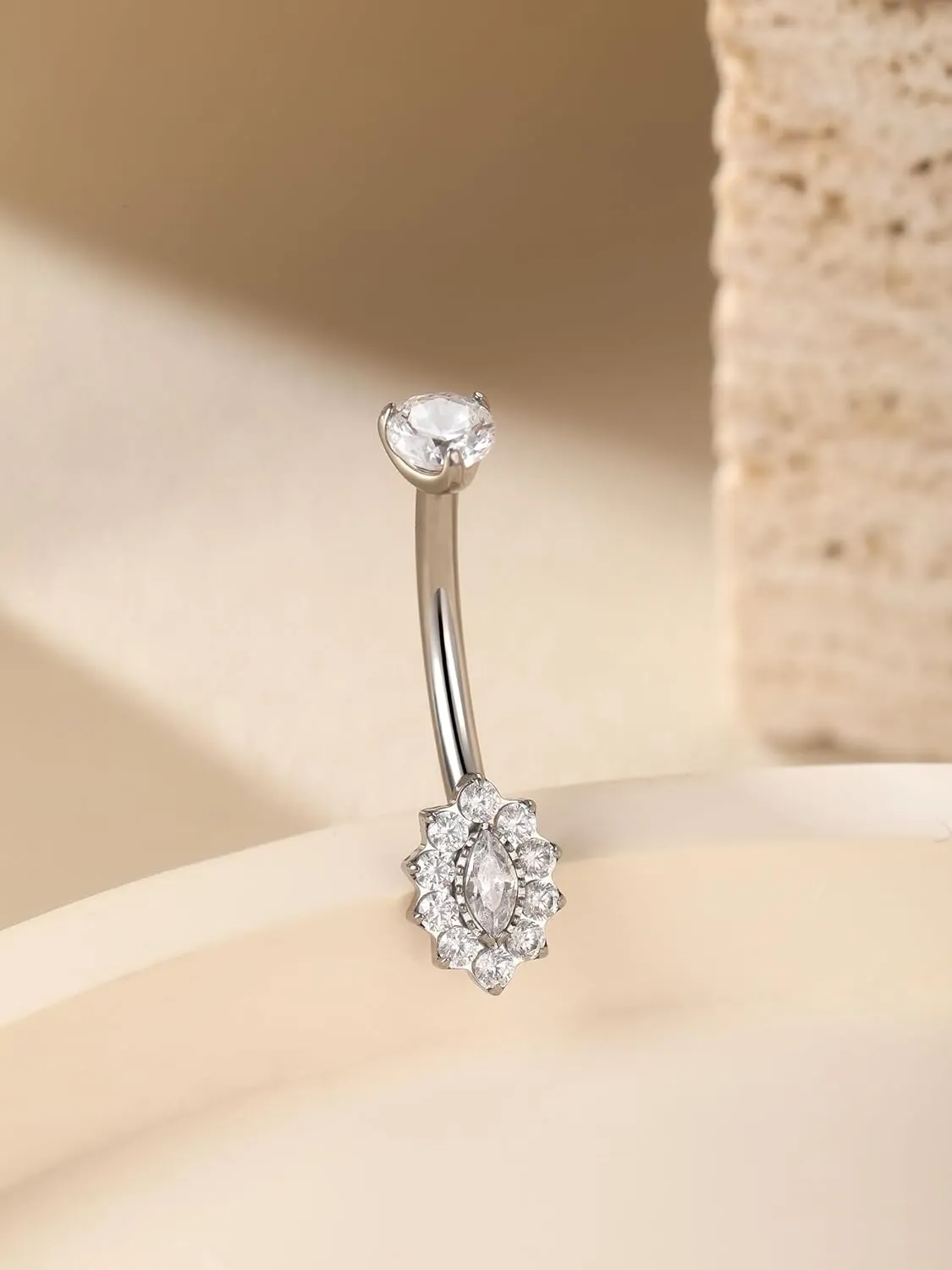 Aumeo Titanium Belly Button Rings 14G 10mm Belly Ring Clear CZ Navel Piercing Jewelry for Women