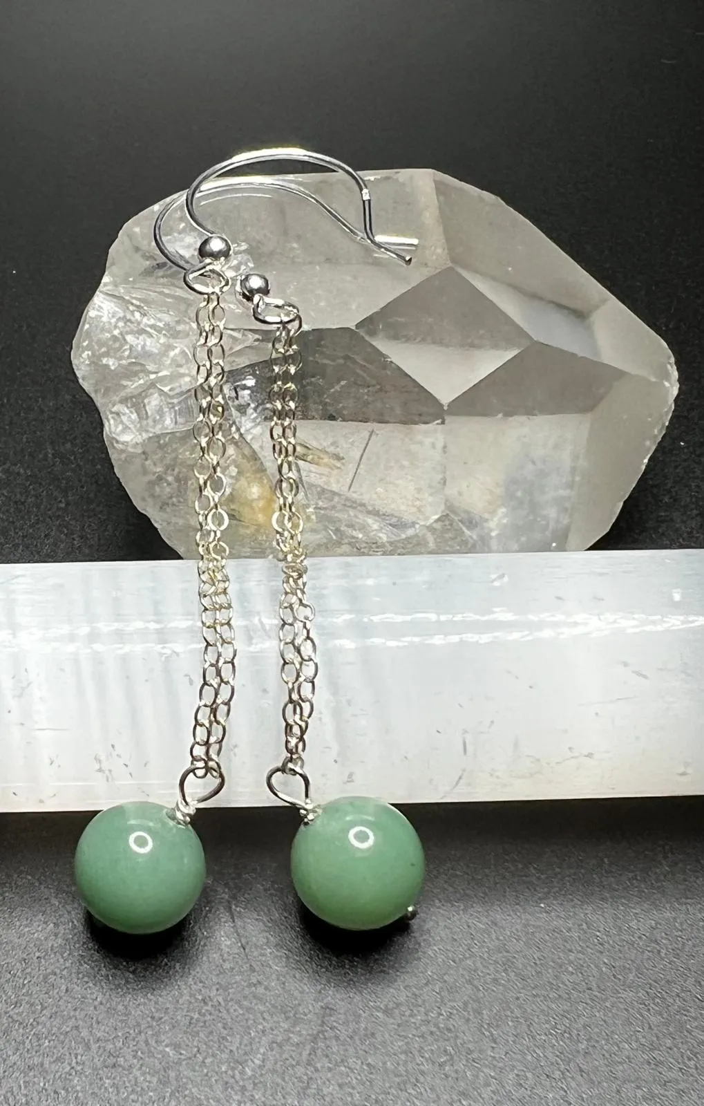 Aventurine and Sterling Silver Chain Earrings