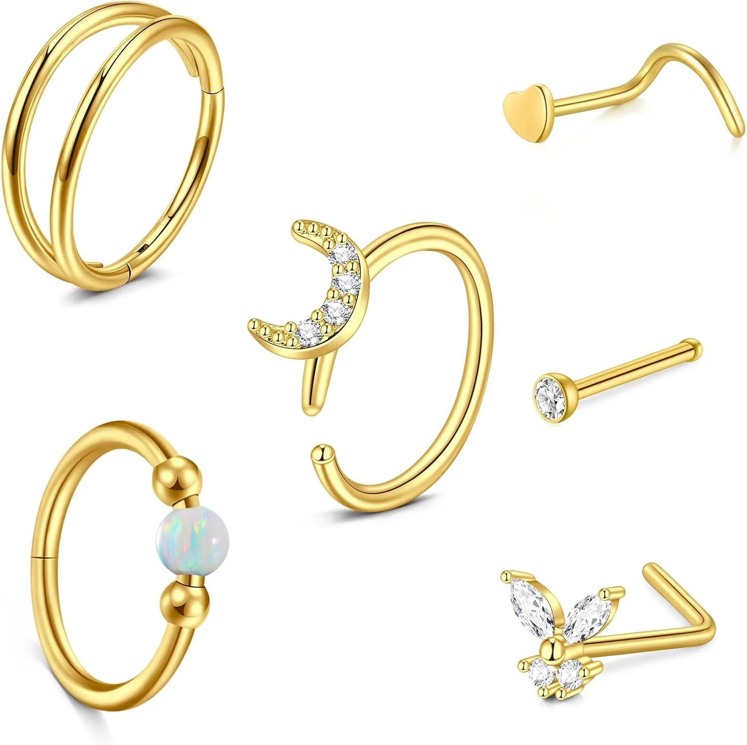 AVYRING Nose Rings Nose Studs Nose Rings Hoops Nose Piercings L Shaped Nose Ring Surgical Steel Nose Piercing Jewelry Hoop Nose Rings for Women Nose Screw Nostril Piercing Sliver Gold Black 20g