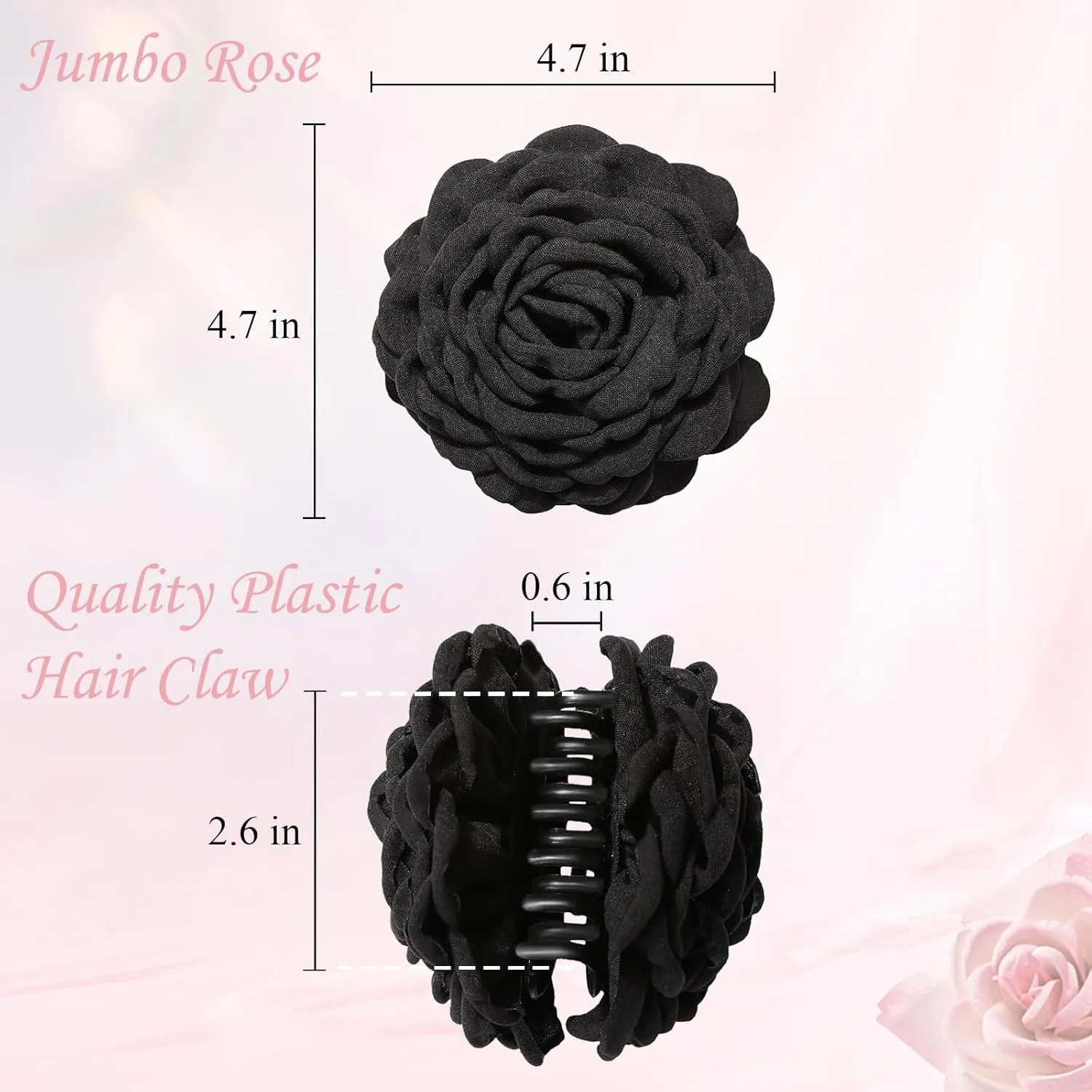Babalet 2PCS Hair Clips for Women Large Rose Flower Hair Claw Clips for Thick Thin Long Hair Cute Hair Accessories(Black,HotPink)