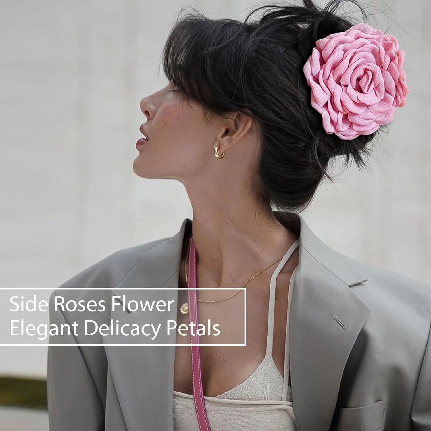 Babalet 2PCS Hair Clips for Women Large Rose Flower Hair Claw Clips for Thick Thin Long Hair Cute Hair Accessories(HotPink,Grey)