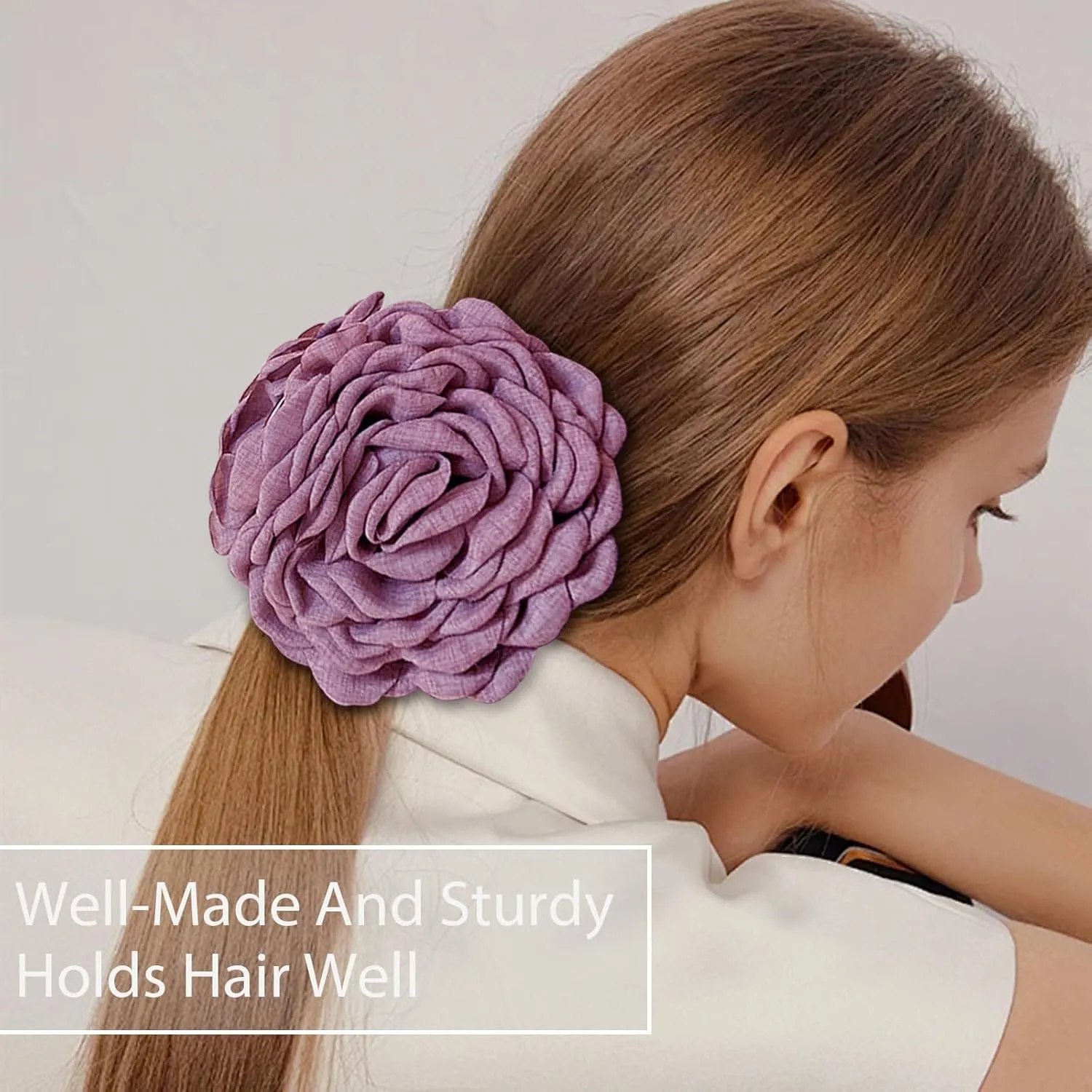 Babalet 2PCS Hair Clips for Women Large Rose Flower Hair Claw Clips for Thick Thin Long Hair Cute Hair Accessories(HotPink,Grey)
