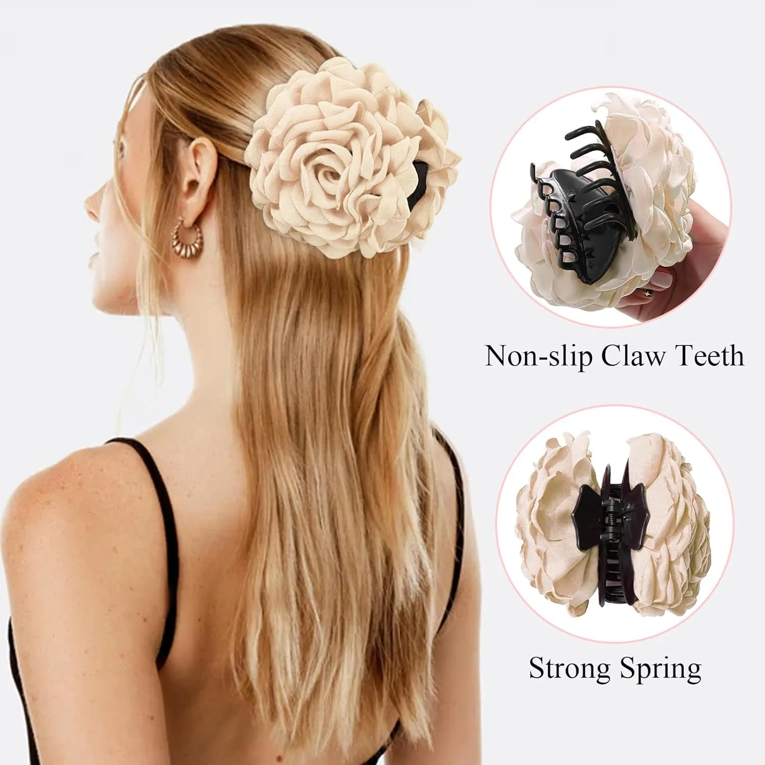 Babalet 2PCS Hair Clips for Women Large Rose Flower Hair Claw Clips for Thick Thin Long Hair Cute Hair Accessories(HotPink,Grey)