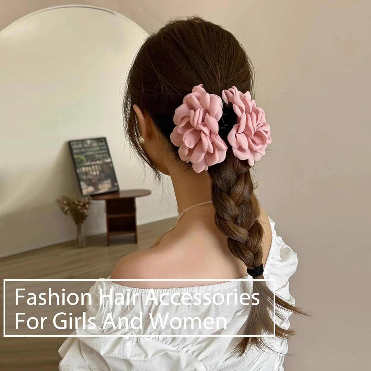 Babalet 2PCS Hair Clips for Women Large Rose Flower Hair Claw Clips for Thick Thin Long Hair Cute Hair Accessories(HotPink,Grey)