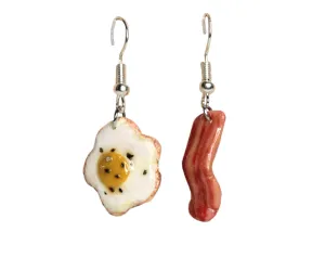 Bacon and Eggs Earrings | Breakfast Food Dangles, Unique statement earrings for foodies, women, girls and bacon lovers
