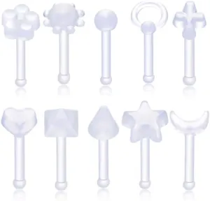 Balala 10pcs 18G 20G Clear Flexible Bioflex Plastic Nose Piercing Retainer Studs