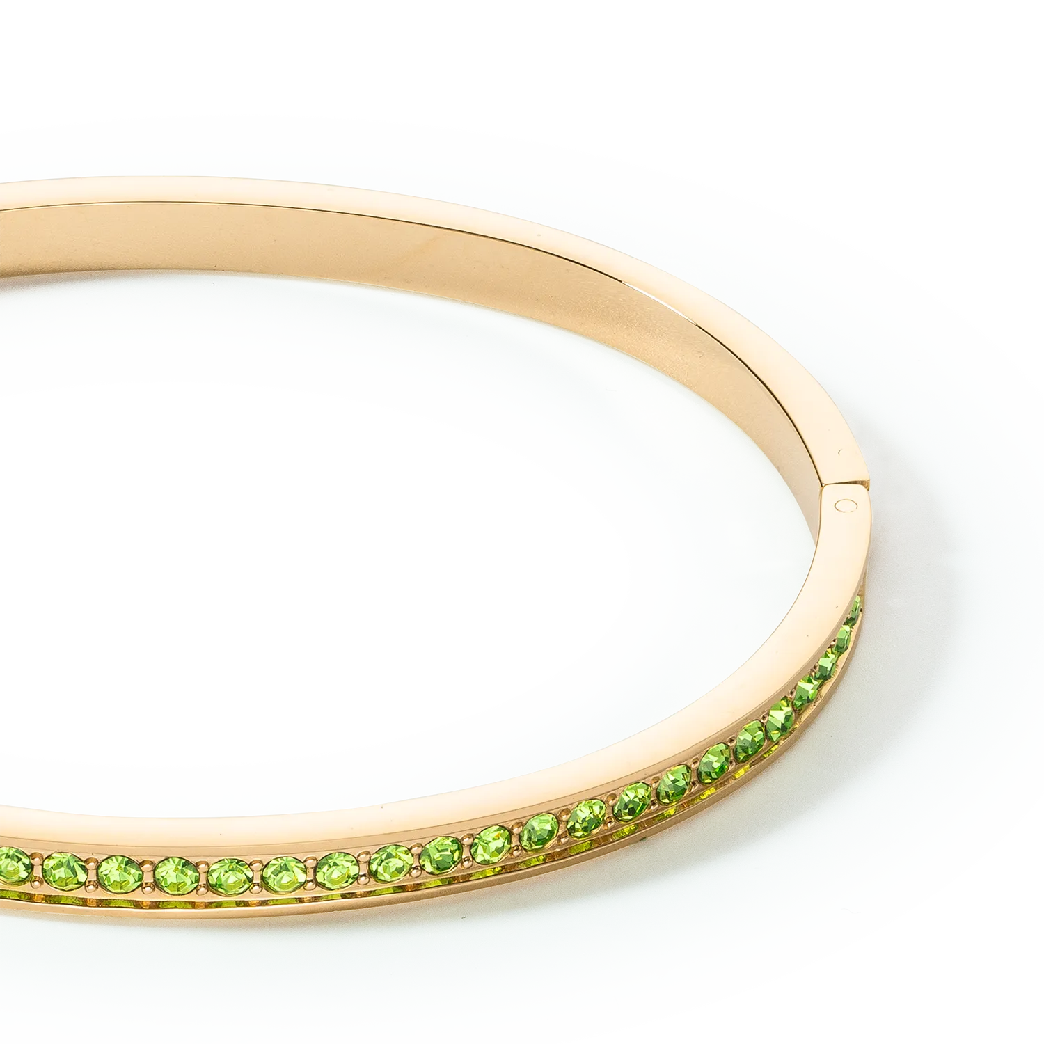 Bangle stainless steel & crystals slim gold green 19