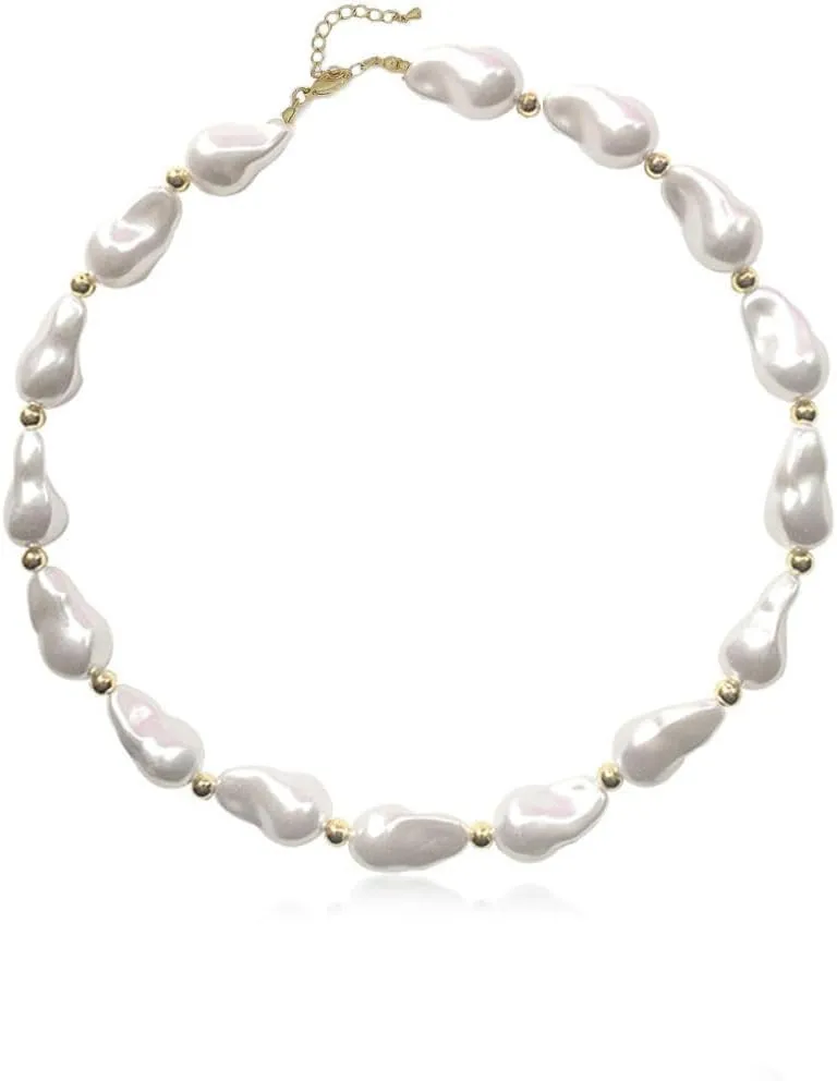 Baroque Pearl Necklace for Women Irregular Pearl Choker Necklace Dainty White Pearl Beaded Necklace Vintage Pearl Charm Choker Necklace Birthday Wedding Trendy Jewelry for Women