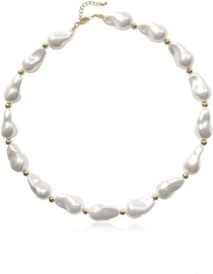 Baroque Pearl Necklace for Women Irregular Pearl Choker Necklace Dainty White Pearl Beaded Necklace Vintage Pearl Charm Choker Necklace Birthday Wedding Trendy Jewelry for Women