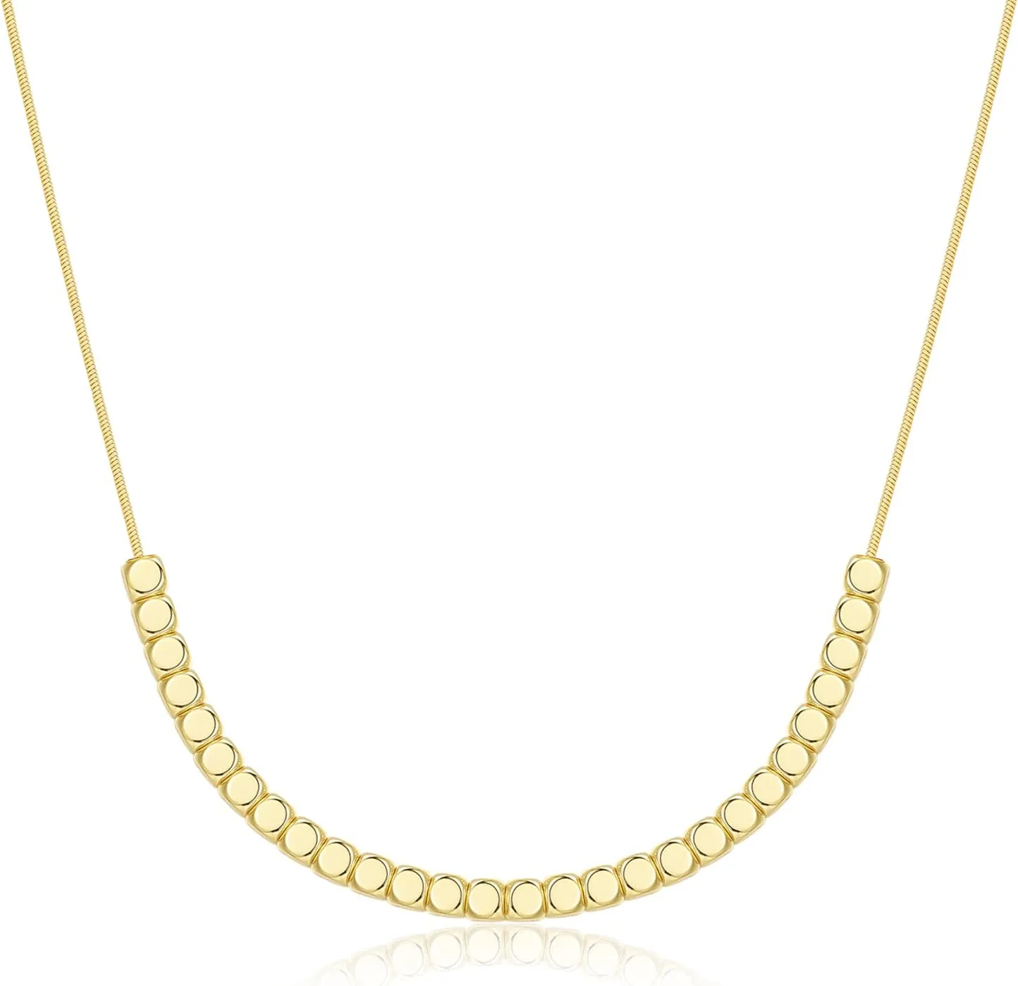 Bead Necklace for Women, 18K Gold Plated Choker Delicate Necklace Adjustable Length Simple Chain Choker Necklace Fashion Gold Jewelry Gift for Women Girls
