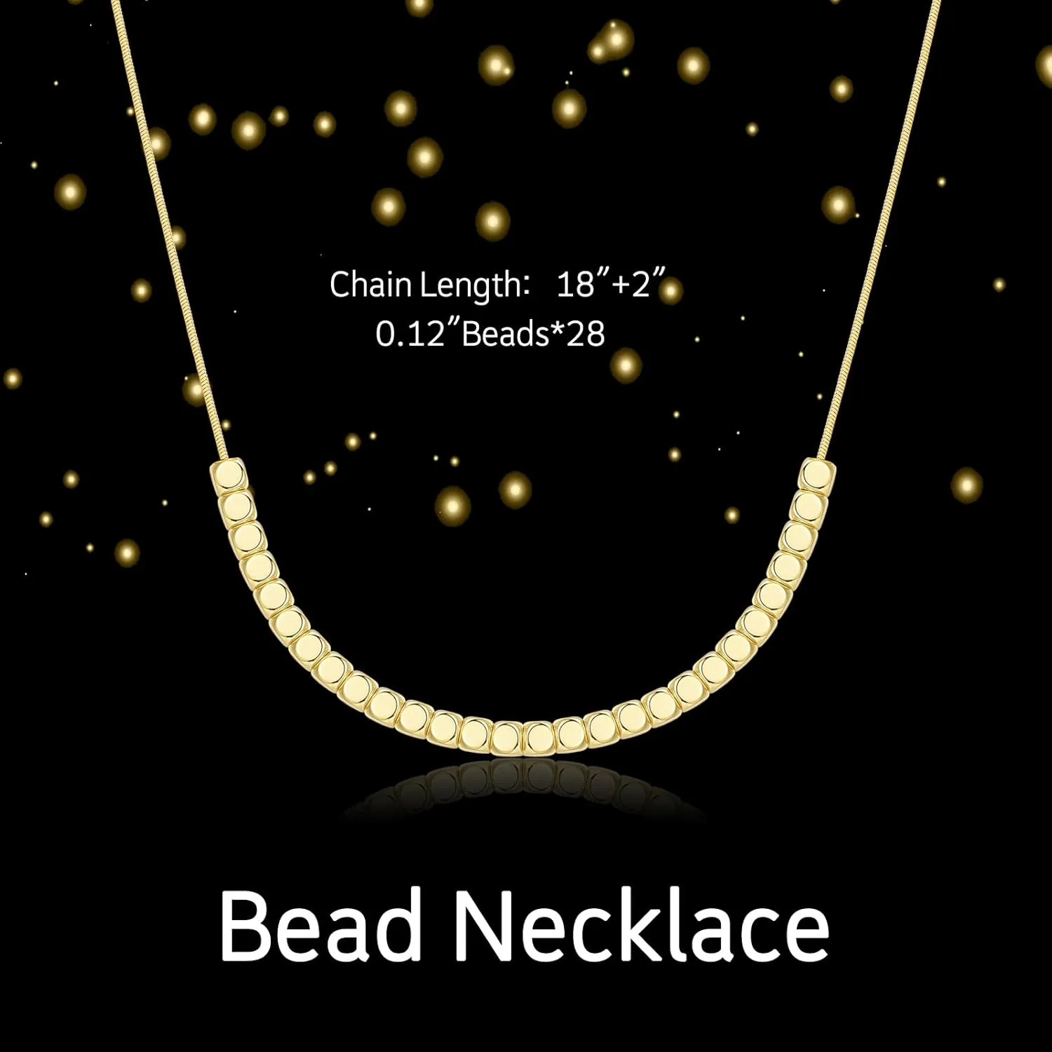 Bead Necklace for Women, 18K Gold Plated Choker Delicate Necklace Adjustable Length Simple Chain Choker Necklace Fashion Gold Jewelry Gift for Women Girls