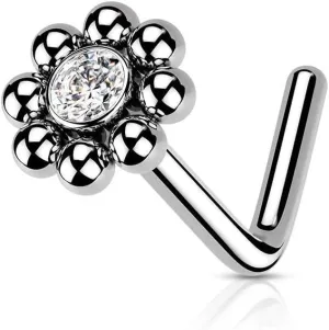 Beaded Ball Edge With Cz Center Surgical Steel Nose L Shaped Nose Studs Ring 18G 1 Mm Silver Body Piercing Unique Jewelry For Women Delicate Design