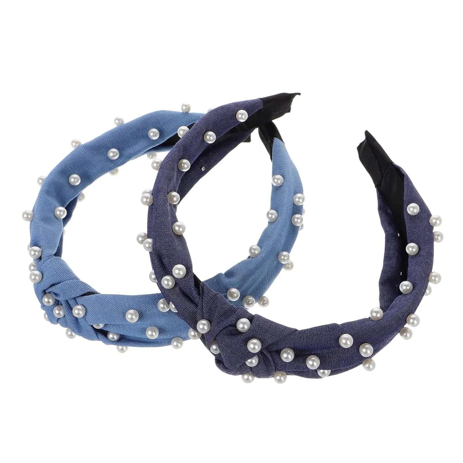 Beaupretty 2Pcs Pearl Knotted Headbands for Women Denim Hair Accessories Comfortable Stylish Hairbands for Everyday Wear Special Events