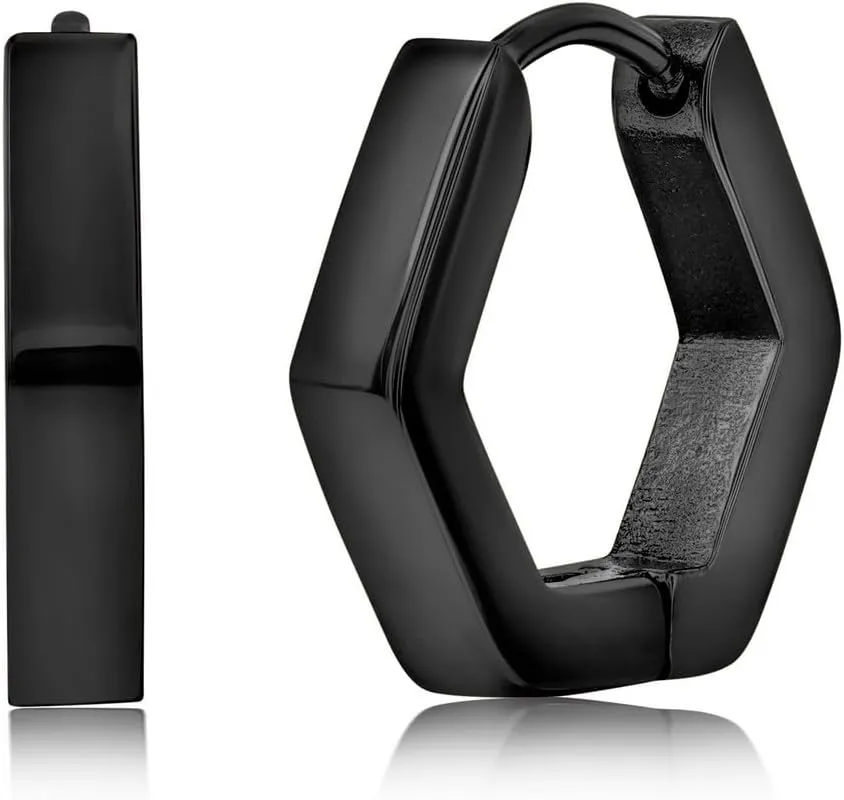Beaux Bijoux Men's Hexagon Hoop in Stainless Steel - Hypoallergenic Hoop Earrings for Men - Unique Earrings for Him