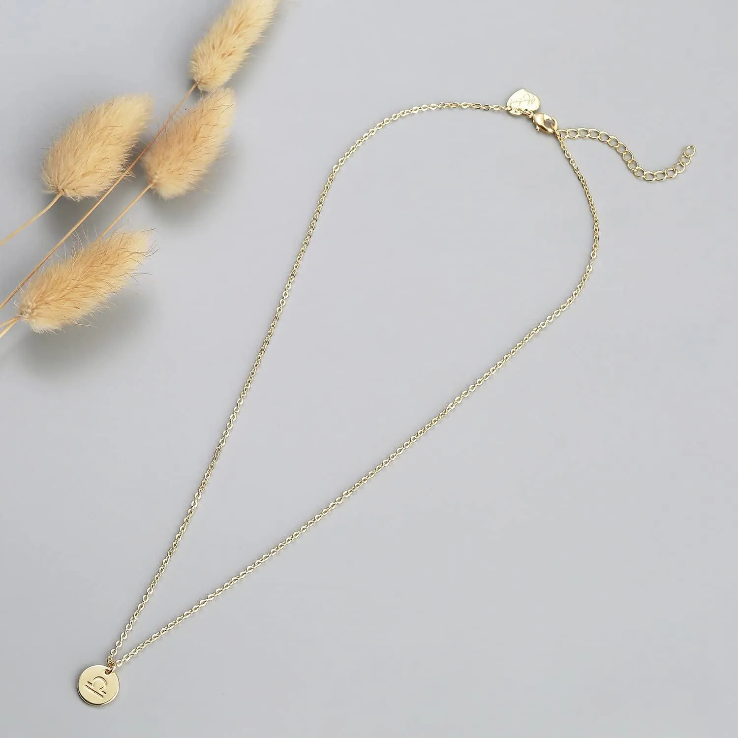 Befettly Constellation Necklace Pendant 14K Gold-Plated Hammered Round Disc Engraved Zodiac Sign Pendant 17.5 Adjustable Dainty Necklace