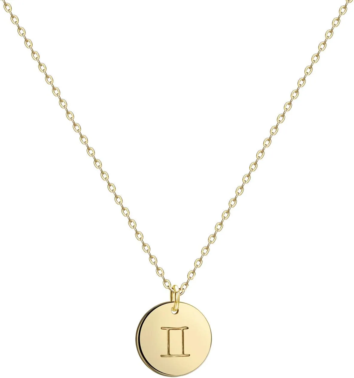 Befettly Constellation Necklace Pendant 14K Gold-Plated Hammered Round Disc Engraved Zodiac Sign Pendant 17.5 Adjustable Dainty Necklace