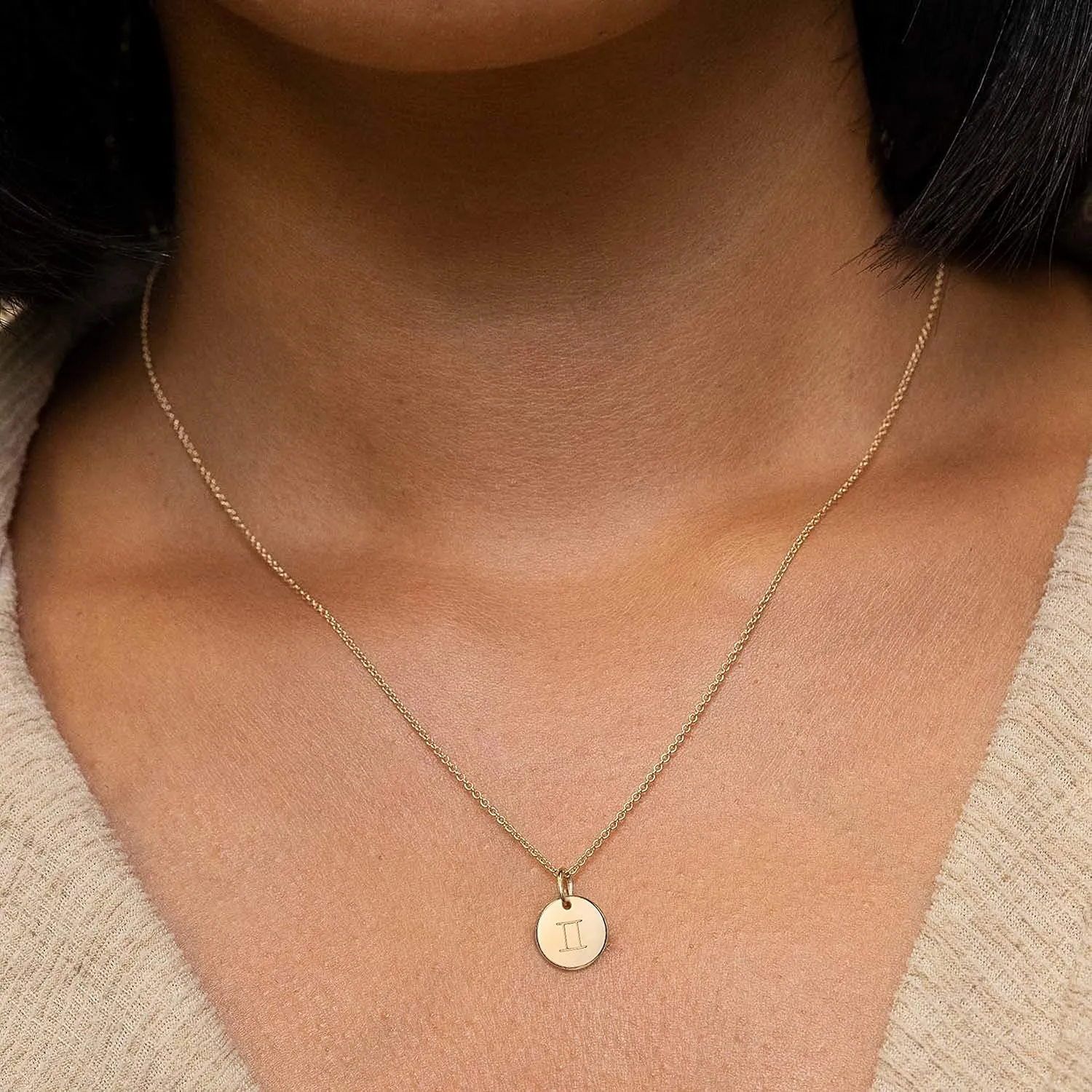 Befettly Constellation Necklace Pendant 14K Gold-Plated Hammered Round Disc Engraved Zodiac Sign Pendant 17.5 Adjustable Dainty Necklace
