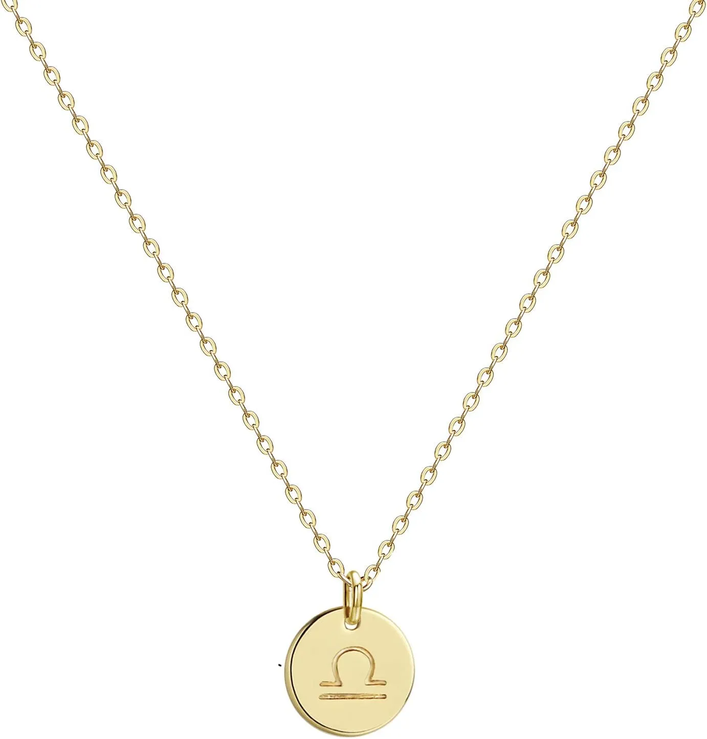 Befettly Constellation Necklace Pendant 14K Gold-Plated Hammered Round Disc Engraved Zodiac Sign Pendant 17.5 Adjustable Dainty Necklace