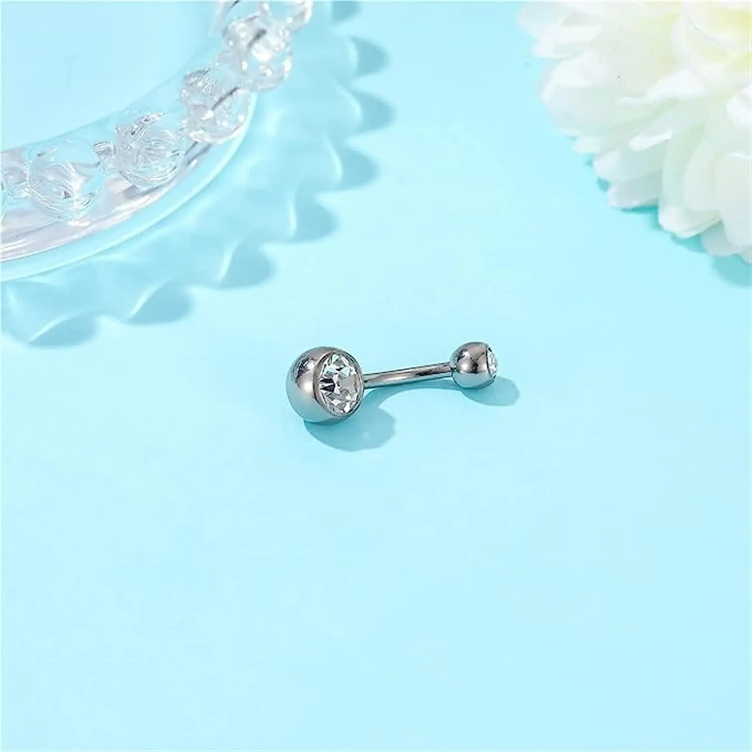 Belly Button Ring for Women Men 14G 10mm 12mm Titanium Round Rhinestones Navel Barbell Stud Body Piercing Jewelry