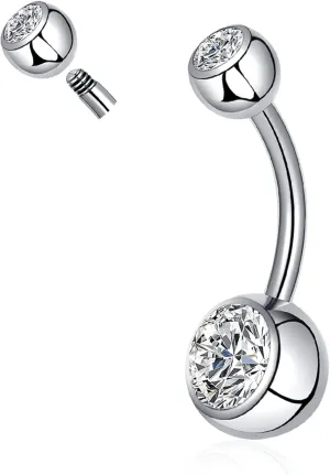 Belly Button Ring for Women Men 14G 10mm 12mm Titanium Round Rhinestones Navel Barbell Stud Body Piercing Jewelry