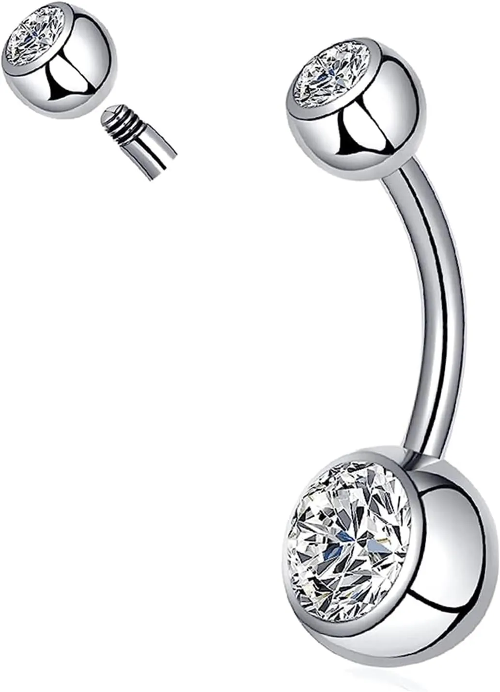 Belly Button Ring for Women Men 14G 10mm 12mm Titanium Round Rhinestones Navel Barbell Stud Body Piercing Jewelry